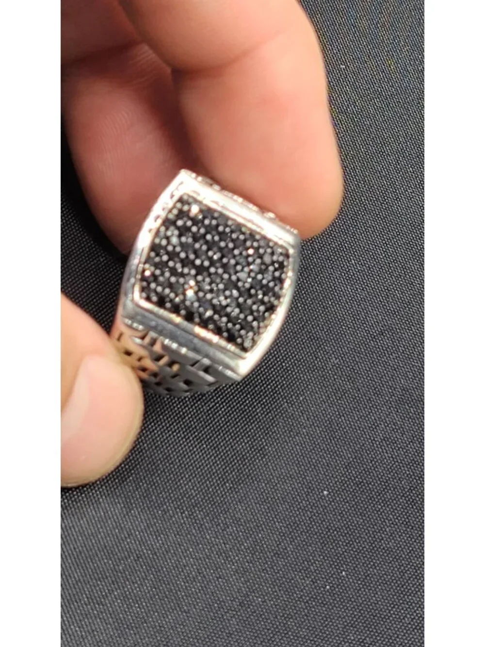 MGW Men's Black Sapphire Pavé Sterling Silver Ring Size 9 17g 2ct